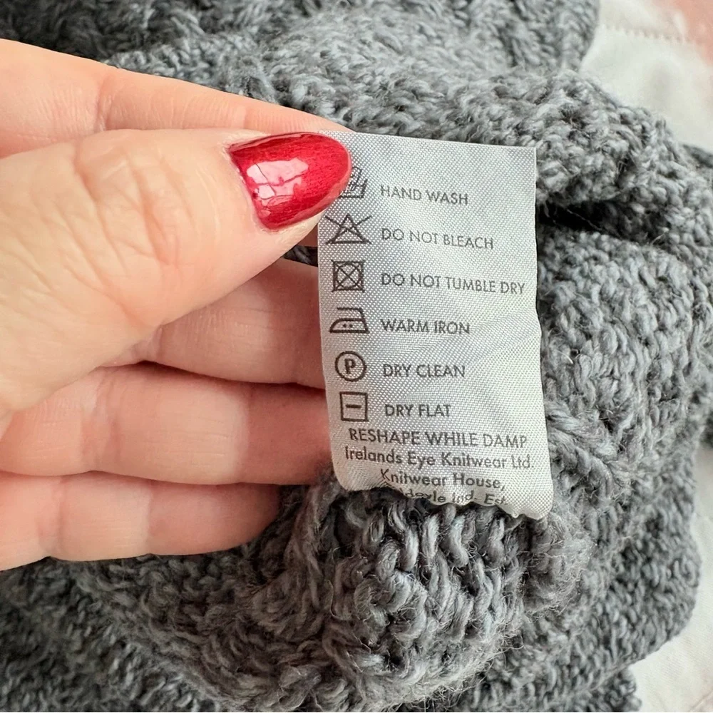Irelands Eye Gray Cable Knit Virgin Wool Open Front Cardigan